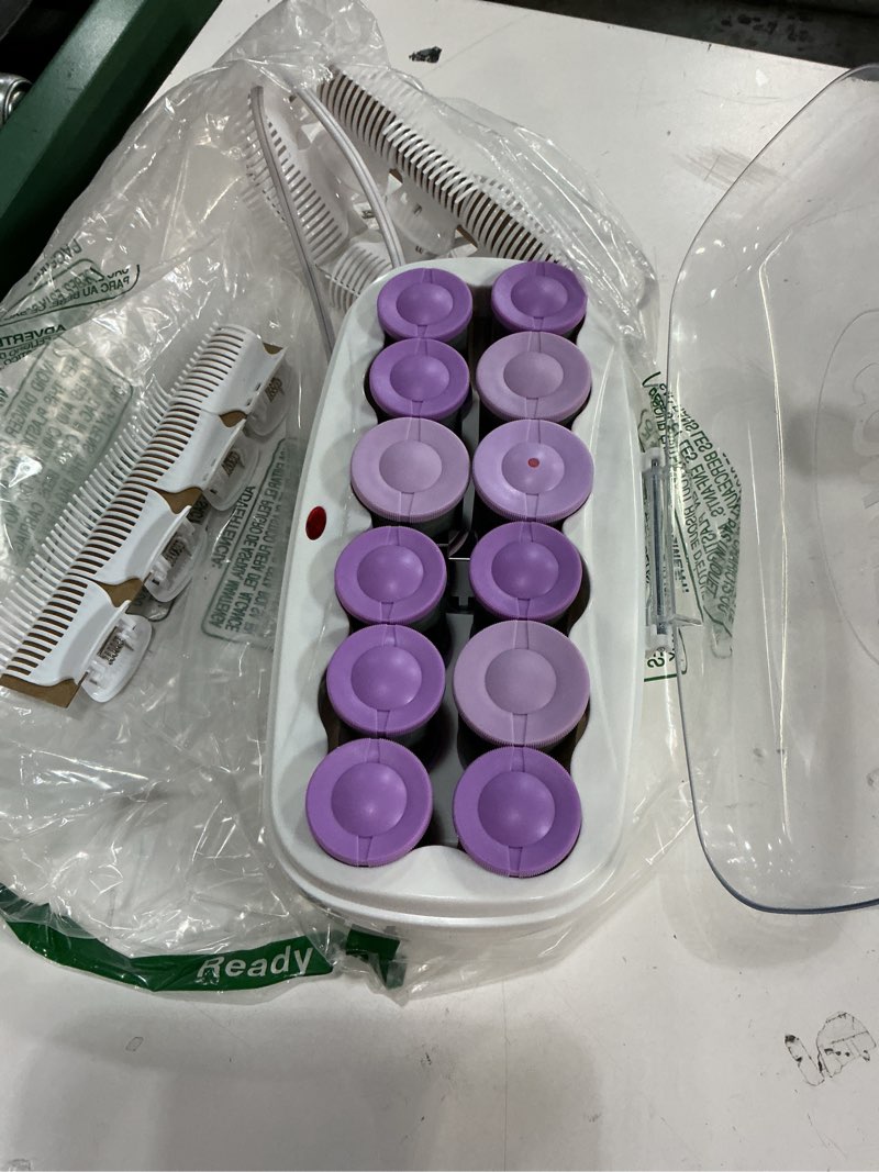 Condition photo showing Good Condition for conair hot rollers for long, medium & short hair, 12 ceramic flocked 1½-inch and 1¾-inch heated hair rollers with clips, hot curlers for women, volume & curls, amazon exclusive