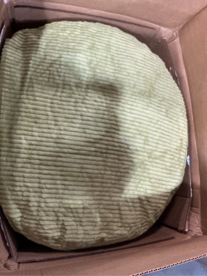 Condition photo showing Good Condition for HIGOGOGO Round Stuffed Pouf Ottoman, Corduroy Poufs with Foam Chunk Filling, Furry and Fluffy Pouf Foot Stool Storage Ottoman, 26 X 18 Floor Poufs Foot Rest for Living Room, Green 26 inch Green