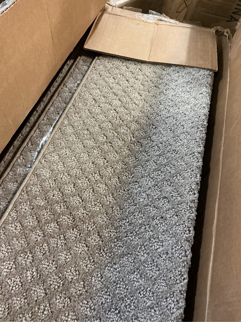 Condition photo showing Good Condition for oak valley designs™ rounded bullnose carpet stair treads - anti slip indoor stair treads for wooden steps, style: brindle, cottonwood, 31" w x 9.75" d (set of 14) 31" set of 14 cottonwood