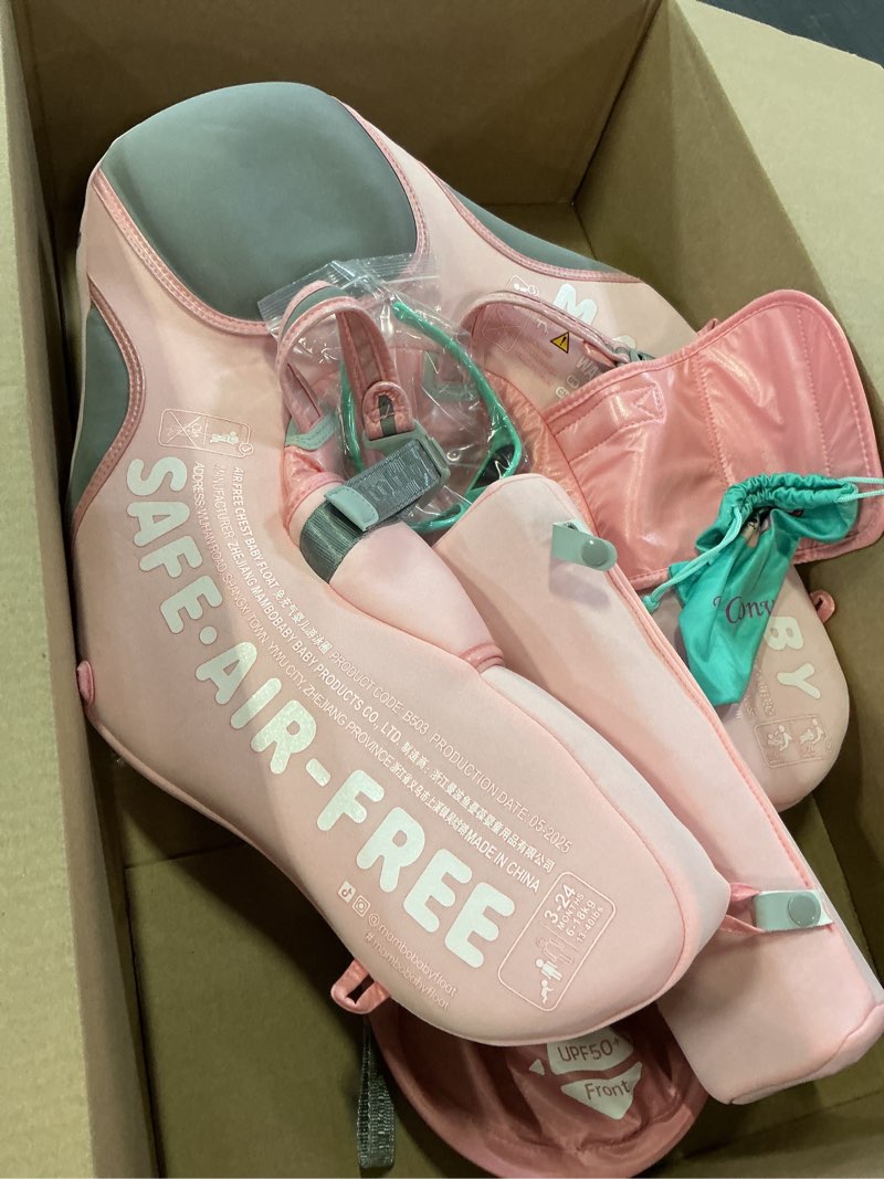 Condition photo showing Good Condition for mambobaby float with canopy and tail new upgraded non-inflatable baby pool float mambo float swim trainer solid infant swim float adjustable pearl foam baby swim ring cloth unicorn pink