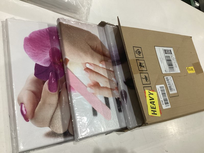 Condition photo showing New/Like New for homeoart nail room decor manicure canvas wall art fashion woman makeup room wall decor nail salon decoration spa room decor framed ready to hang 12 x 16 inch x 3 panels