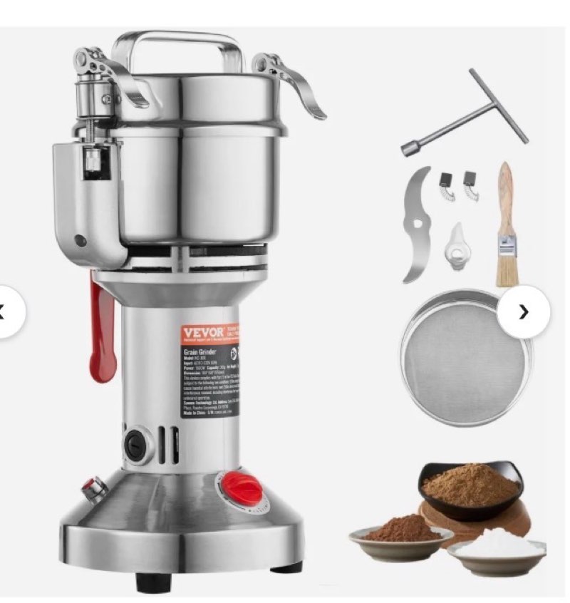 VEVOR 300g Electric Grain Mill Grinder, High Speed 1500W Commercial Spice Grinders, Stainless Steel 