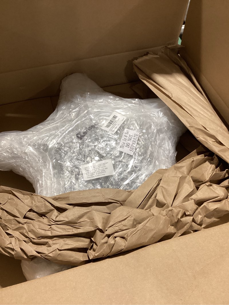 Condition photo showing As Is for Retisee Silver Hanging Outdoor Christmas Star Light, 20 Inches LED Lights for Christmas Decorative Window Hanging Ornament, Lantern Star Lamp for Indoor Outdoor Holiday Decorative Ornament Silver 20 inches