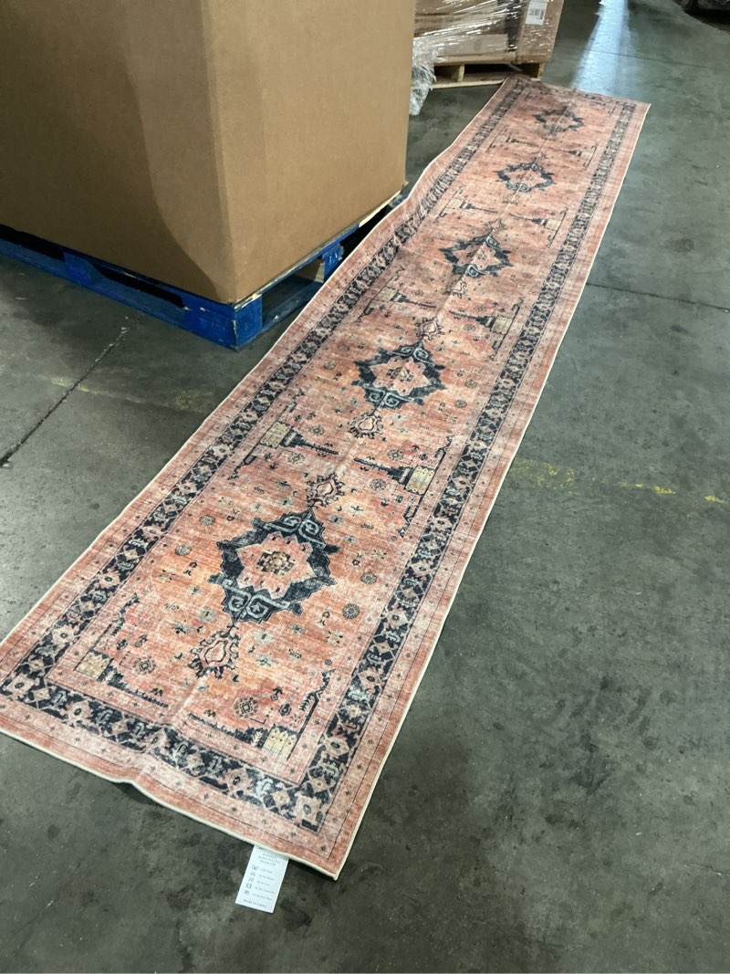 Condition photo showing Good Condition for Hallway Washable Runner Rug - 2'6x14 Kitchen Rugs Entryway Rug Runner Vintage Soft Floor Mat Non Slip Indoor Farmhouse Carpet for Bathroom Living Room Bedroom (2'6''x14', Orange)
