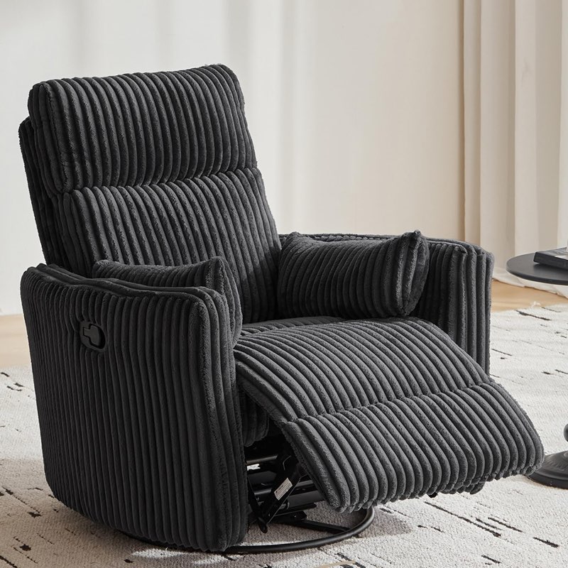linsy 360 swivel recliner chair, nursery glider rocking chair with 2 pillows, corduroy nursing chair