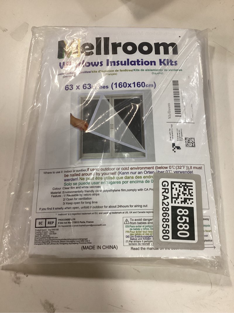 Condition photo showing New/Like New for Window Insulation Kit 63inX63in(160X160cm) for Winter Keep Cold Out,cuttable Transparent Film 180? Thickness,Easy to Open for Ventilation,Reusable Plastic Clear Window wrap 63" x 63"
