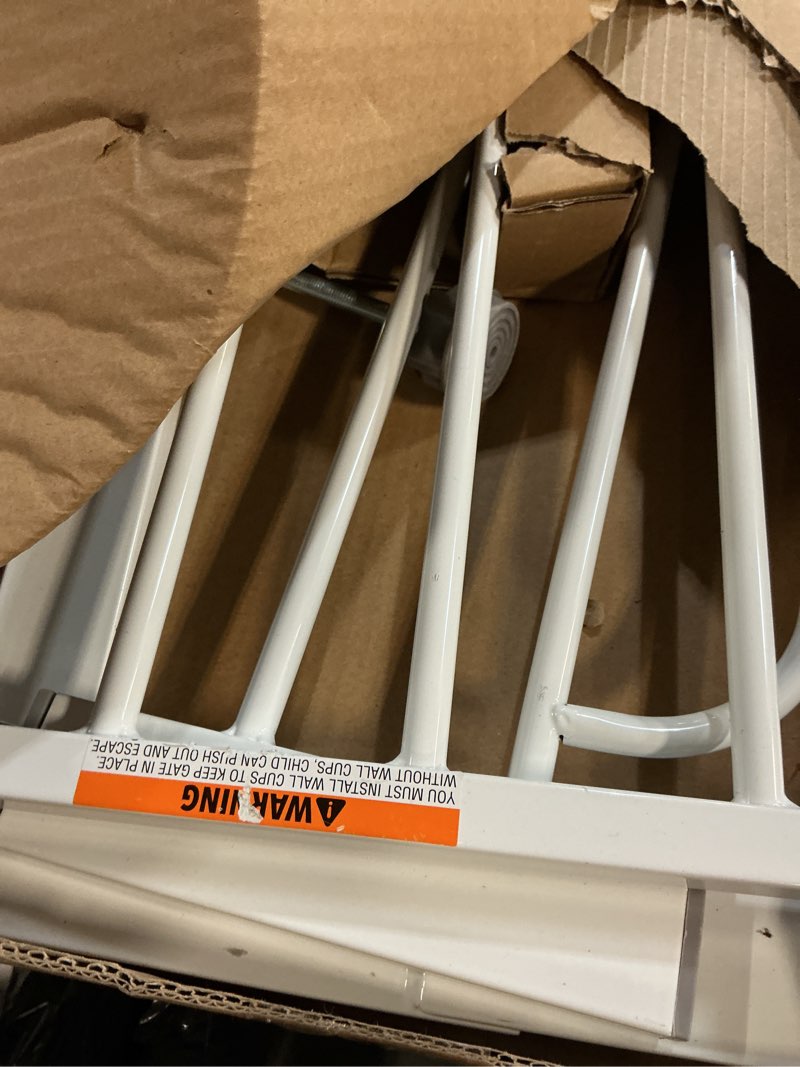 Condition photo showing As Is for Regalo Safety 38" Baby Gate for Doorways & Bottom of Stairs, Pressure Mount Design for Babies, Toddlers & Pets, Tested & Safe for 30 Years, American Designed, American Owned, White White 29-38.5"W x 30"H