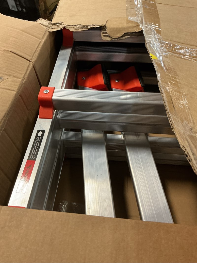 Condition photo showing Good Condition for ladder, a frame 4 step ladder extension, 12 ft anti-slip multi position ladder, storage folding ladder, 330 lbs security load telescoping aluminum ladders for stairs home indoor outdoor roof 14ft silver