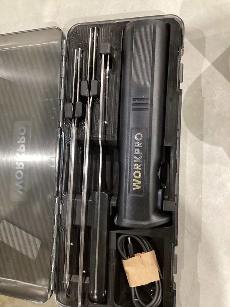 Condition photo showing New/Like New for WORKPRO Electric Knife for Meat Slicing, Cordless Electric Carving Knife for Turkey, Fish & Bread, Two Stainless Steel Blades, Ergonomic Handle, Storage Case & Serving Fork Included, Black