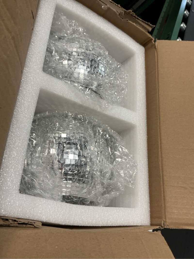 Condition photo showing Good Condition for 2 pcs disco ball vase,4.4 x 6 inch mirrored disco ball planter,disco ball candle holders perfect disco decorative planters for living room bedroom dining table wedding party birthday silver
