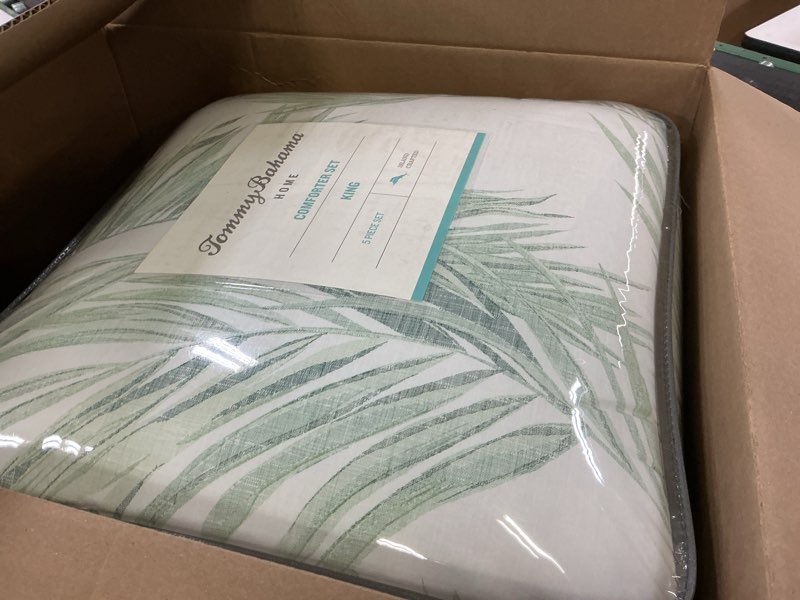 Condition photo showing Good Condition for Tommy Bahama - King Comforter Set, Reversible Cotton Bedding with Matching Shams & Bonus Throw Pillows, Oeko-Tex Certified (Canyon Palms Green) King Canyon Palms Green
