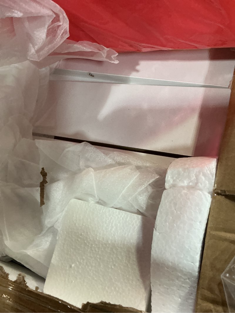 Condition photo showing Good Condition for nightstand with 3 drawers,fluted bedside table with gold frame,25.7" h white night stand,mid century modern side accent table for bedroom,living room white 3drawers