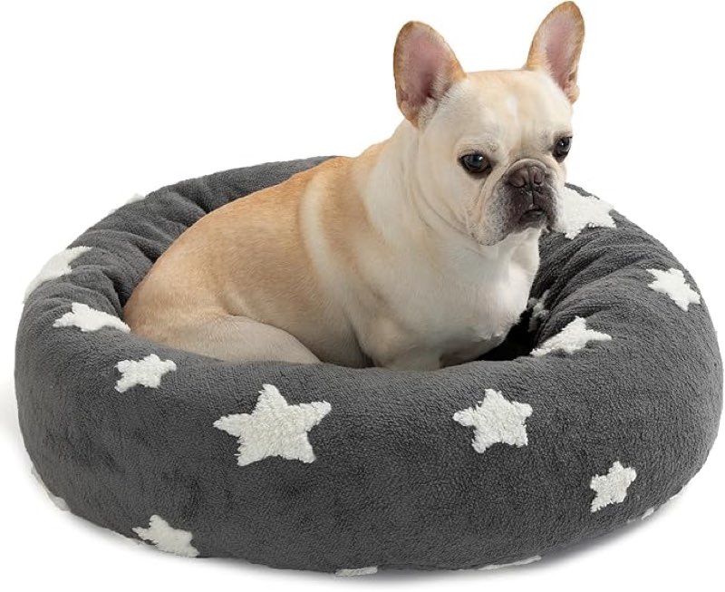 Mora Pets Donut Small Dog Bed - Round Cat Bed for Indoor Cats with Washable Removable Cover, Calming 20” 