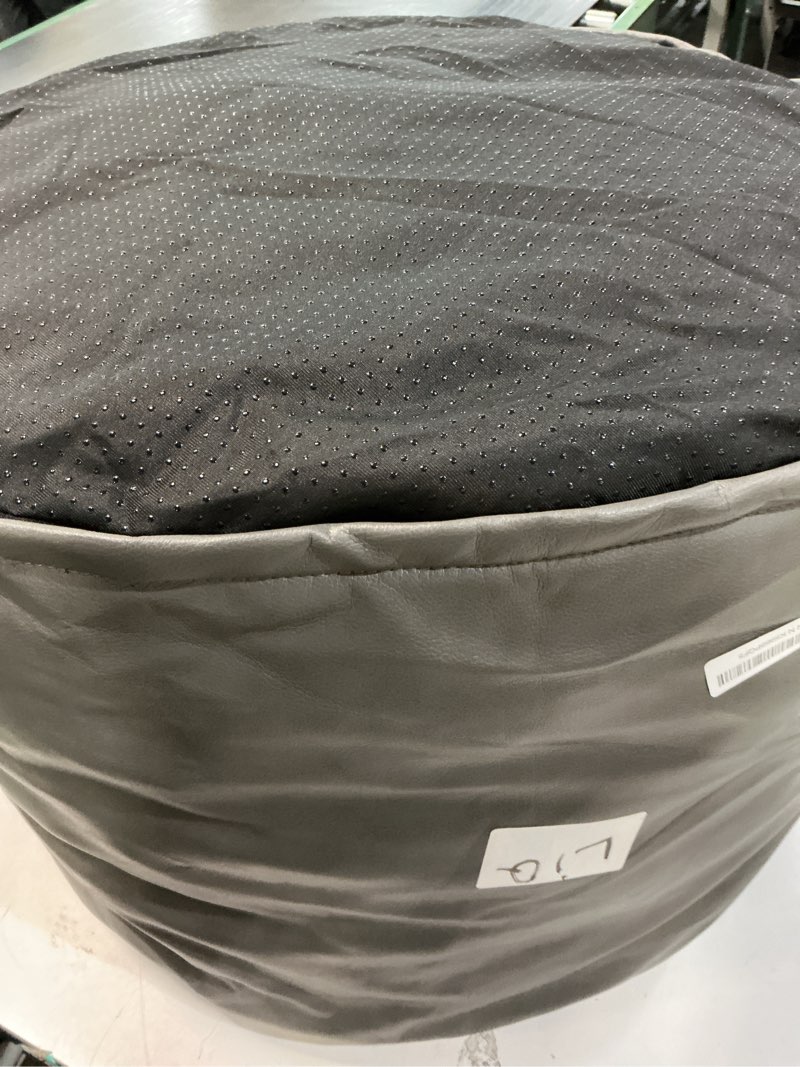 Condition photo showing Good Condition for HIGOGOGO Round Stuffed Pouf Ottoman, Pu Leather Poufs with Foam Chunk Filling Foot Stool Storage Ottoman, 26 X 18 Floor Poufs Foot Rest for Living Room, Grey 26 inch Grey