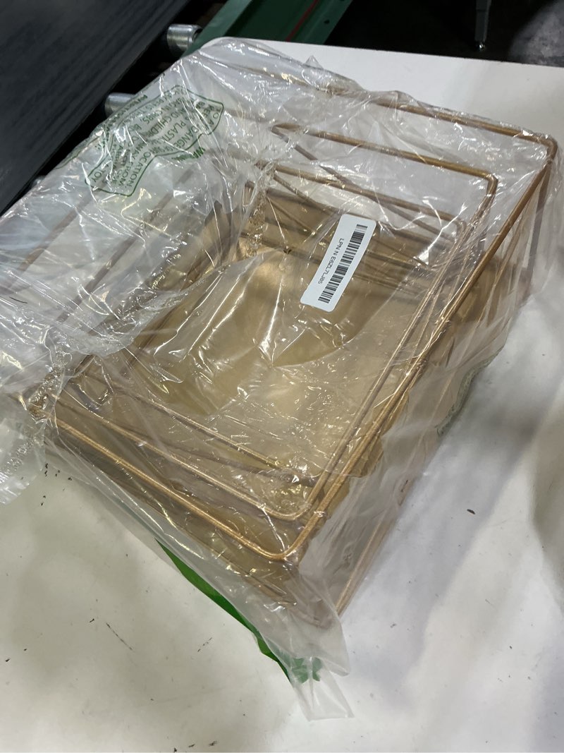 Condition photo showing As Is for wenqik 3 pcs buffet riser set 8" 10" 12" gold cake stand, metal display catering dessert table riser food display stand for wedding birthday party anniversary reception
