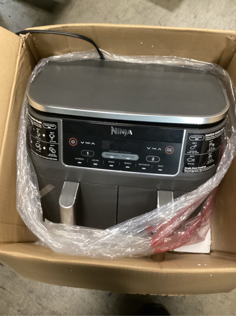 Condition photo showing As Is for Ninja Foodi 8qt Original Dualzone 2 Basket Air Fryer with 6 functions - DZ201: Stainless Stee