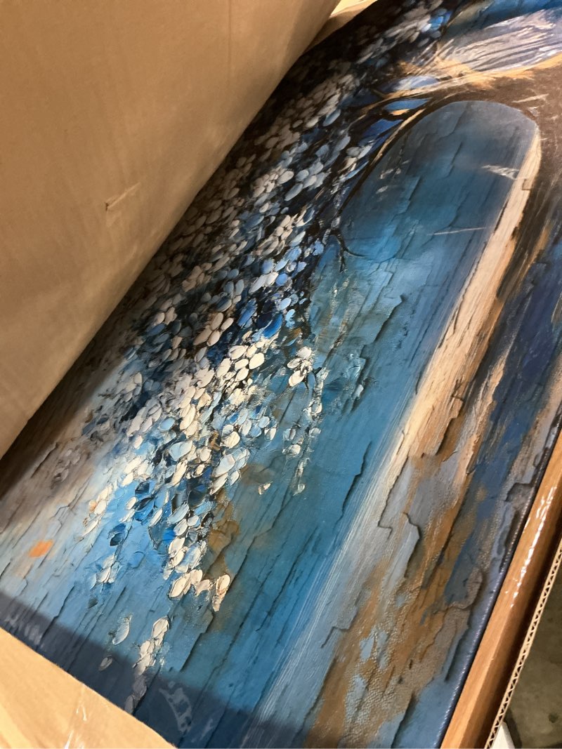 Condition photo showing Good Condition for SERIMINO Tree of Life Framed Wall Art Large Artwork, Cherry Blossom Tree Abstract Wall Paintings, Nature Plant Canvas Art Wall Decor, Blue Neutral Wall Pictures for Living Room Bedroom Office 30"X60" 60L" x 30W" Cherry Blossom Tree