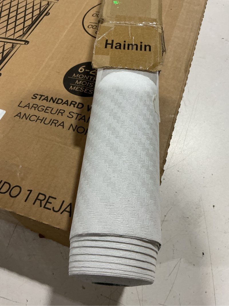 Condition photo showing As Is for haimin fabric wallpaper textured contact paper (24in x 393in) grasscloth wallpaper peel and stick faux linen wall paper waterproof vinyl self adhesive (white)