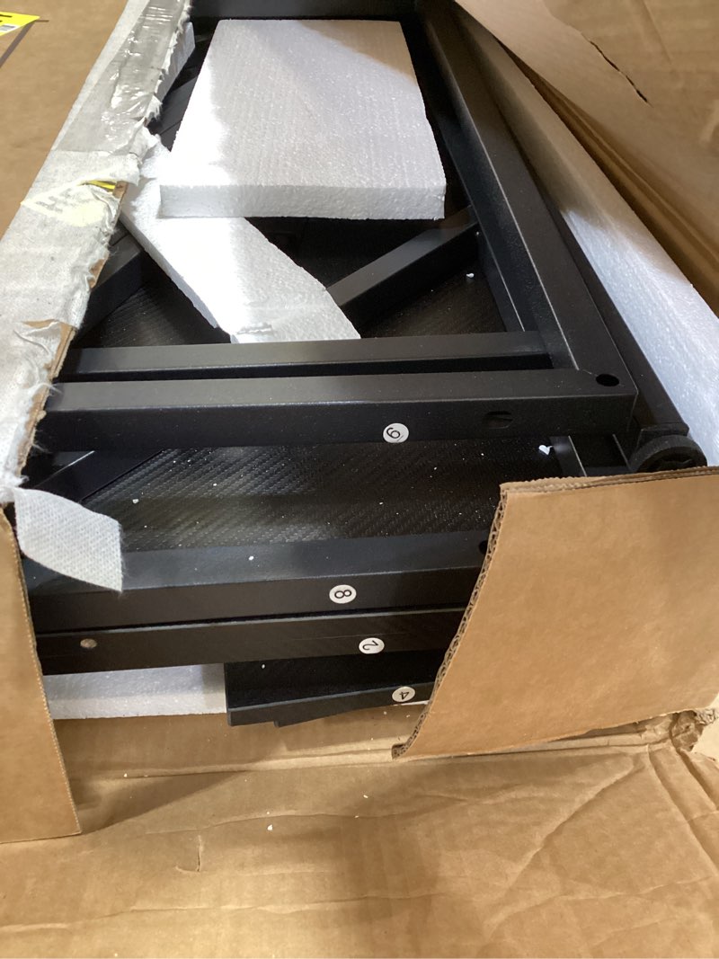 Condition photo showing As Is for Huuger L Shaped Gaming Desk with Power Outlets & LED Lights, Computer Desk with Monitor Shelves, Carbon Fiber Surface, Home Office Desk, Corner Gaming Desk with Hooks, Carbon Fiber Black