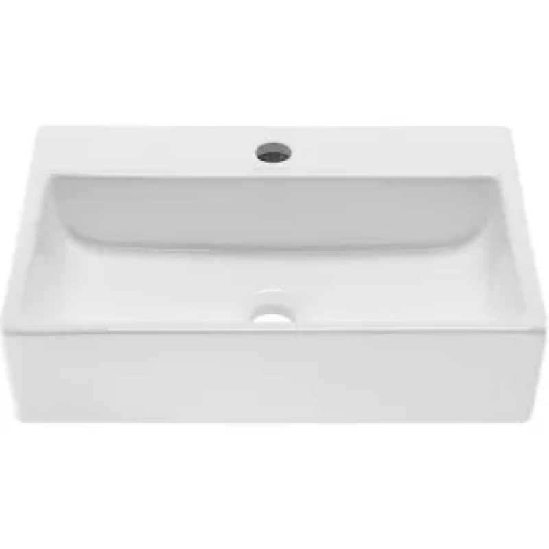 Wall Mounted Bathroom Vessel Sink, QISHKA 19\" X 14\" Rectangular Floating Ceramic Wash Hand Basin Whi