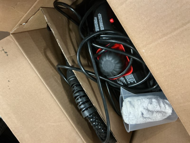 Condition photo showing As Is for 7-in-1 portable corded handheld steamer with 7 muli-surface cleaning tools, steam control, chemical free cleaner, black