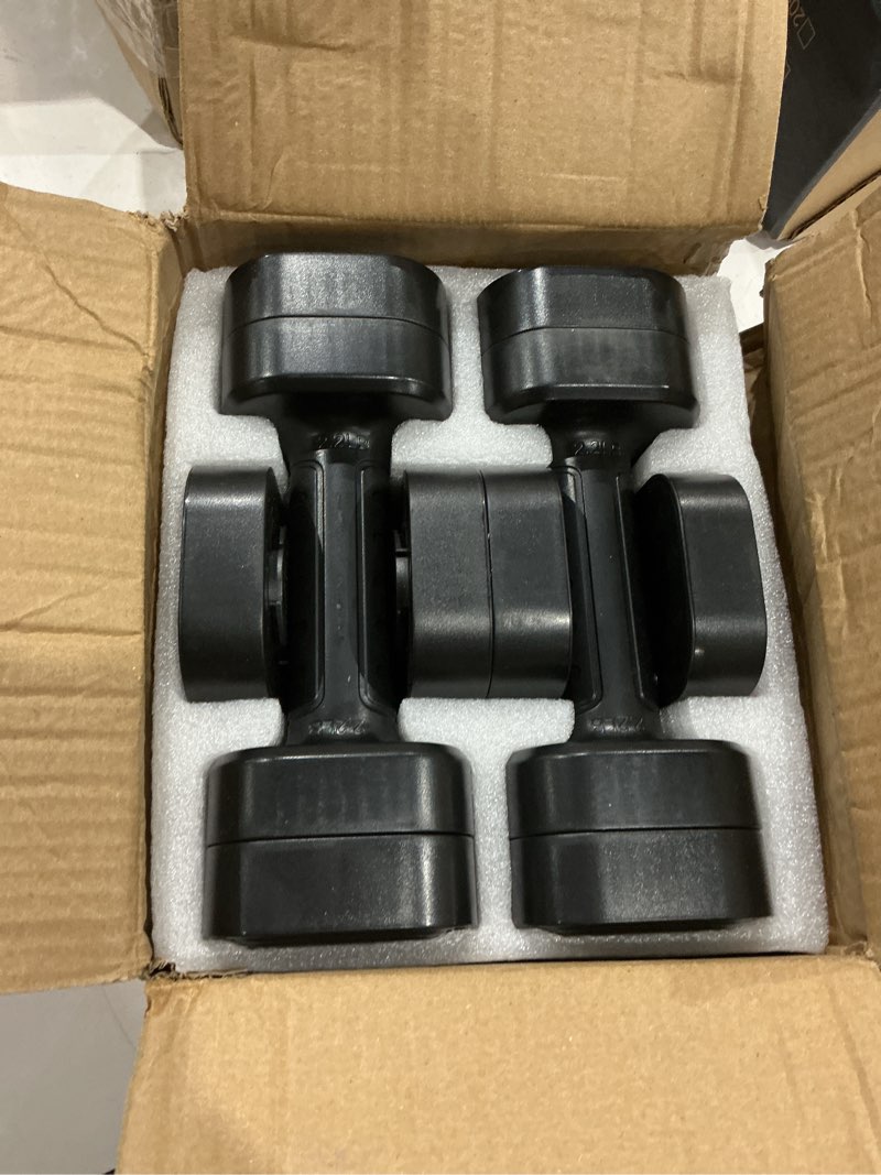 Condition photo showing Good Condition for ragebby adjustable dumbbell set of 2, 2.2-10lb adjustable weight set, anti-slip handle, 3 in 1 free weights dumbbells set for women at home, 2.2lb, 3.6lb, 5lb, for home, office, gym exercise training black 10lb(5lb pair)