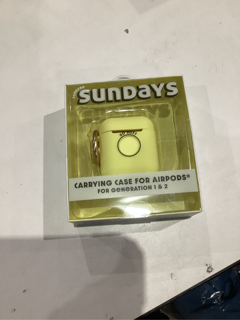 Condition photo showing New/Like New for Forever Sunday's Silicone Airpods Case Cover – Protective Shockproof & Dustproof AirPod Cover Cases with Keychain - Compatitble with AirPods Pro, 3rd Gen, 1st & 2nd Gen Yellow Airpods 1st/2nd Generation