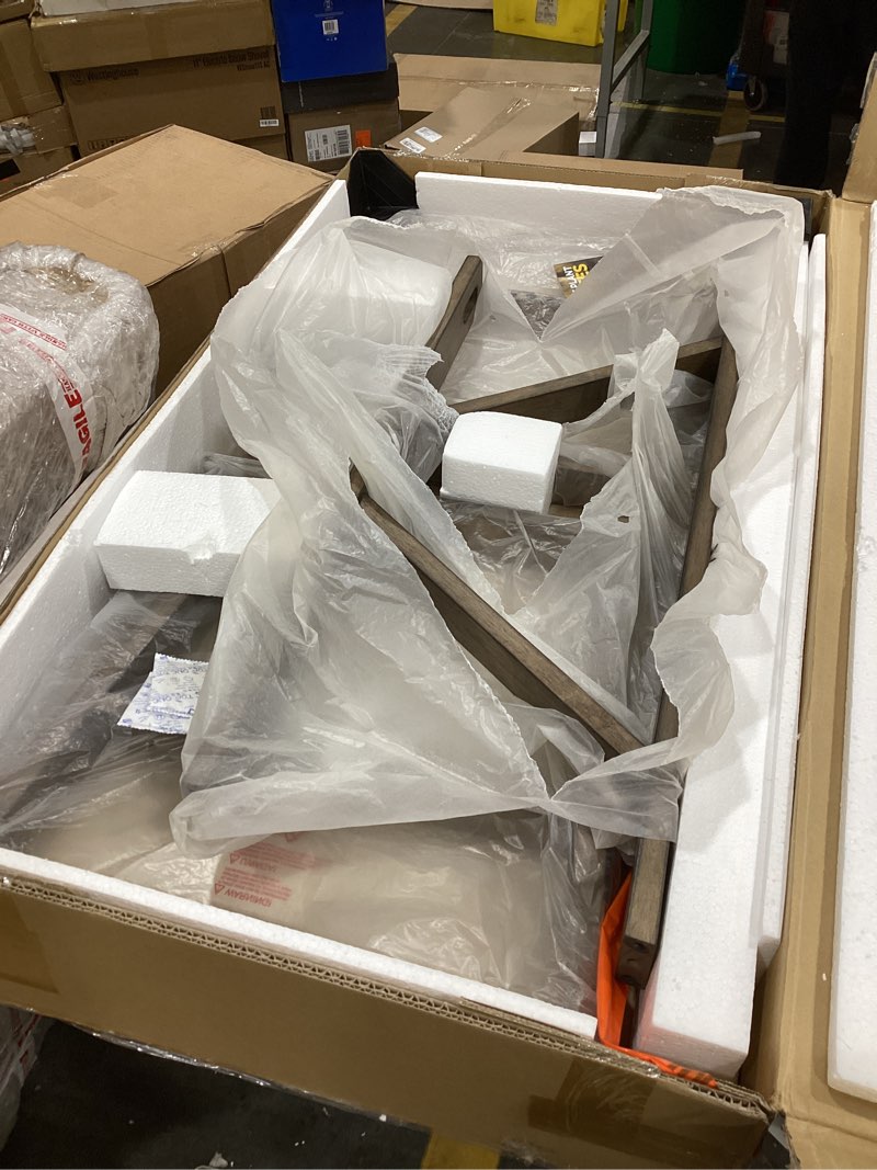 Condition photo showing Good Condition for Flash Furniture Eli Farmhouse Trestle Coffee Table, Rustic Solid Wood Coffee Table, X-Frame Design, Living Room, Bedroom, Home Office, 19.75" H, Rustic Brown