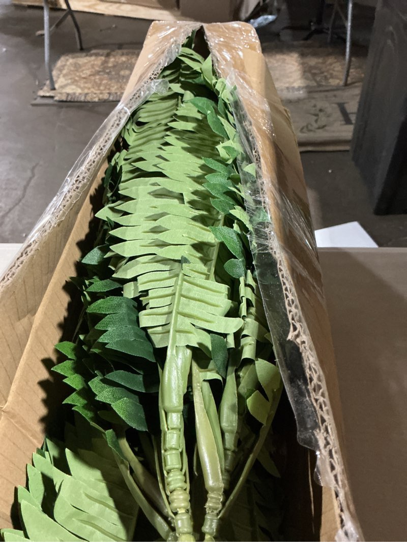 Condition photo showing As Is for artificial boston fern bush - set of 2 45inch fake ferns with 55 fronds, large hanging faux plants decor, uv resistant faux fern vines silk greenery for outdoor indoor, porch, farms, patio 45inch green