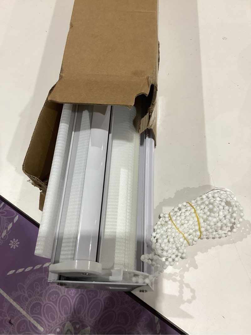 Condition photo showing Good Condition for zebra roller shades, dual layer roll up blind for living room, semi sheer shades window privacy light control for day and night, (maximum height 72inch, white color, width 28 inch) 28"w x 72"h white