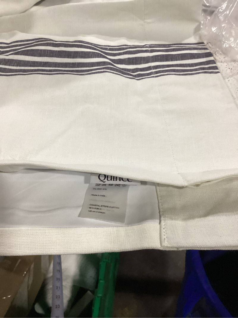 Condition photo showing Good Condition for quince coastal stripe linen cotton curtain - single panel 48x96 ivory/navy