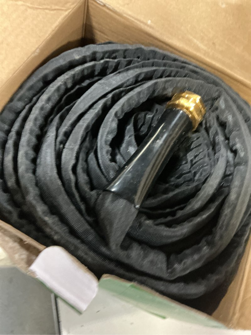 Condition photo showing As Is for garden hose 50ft, non-expanding water hose ultra lightweight, kink-free, burst-resistant, lead-free, durable & flexible high-pressure hose for yard, lawn, outdoor, car washing black 50ft