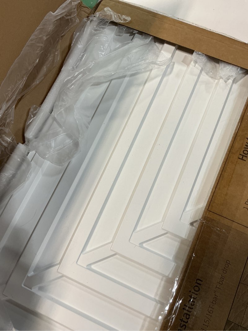 Condition photo showing Good Condition for art3d 24-pack drop ceiling tiles 2x2 ft, pvc 3d textured panels for interior wall decor living room bedroom office, 24x24 inch, white 24"x24" white 24