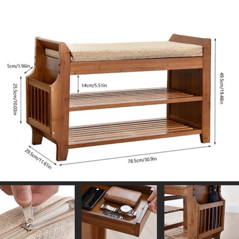 stddre shoe bench entryway bamboo 2-tier shoe rack with cushion padded seat shoe bench organizer sta