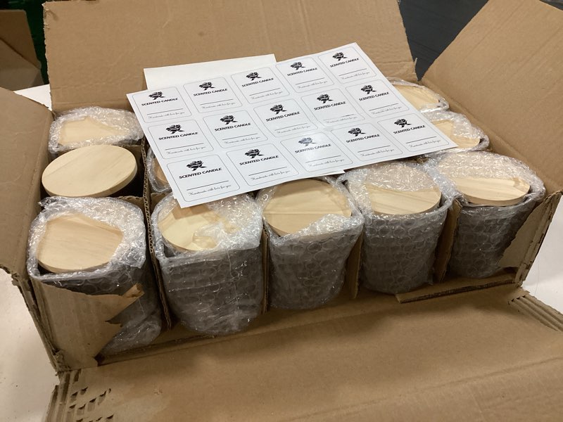 Condition photo showing New/Like New for 8 OZ Thick Candle Jars for Making Candles 15 Pcs, Empty Amber Jars with Wood Lids for Candle Making, Sample Container, Frosted Brown Frosted Brown 8oz