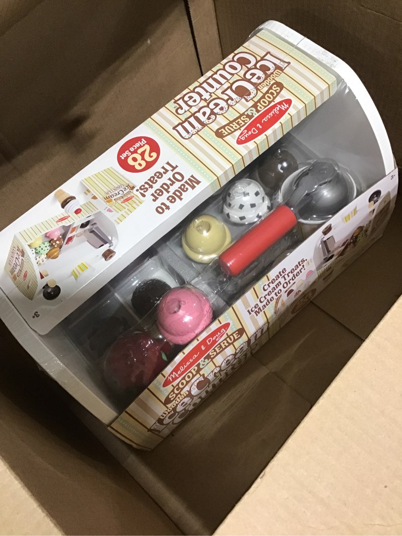 Condition photo showing New/Like New for Melissa & Doug Wooden Scoop and Serve Ice Cream Counter (28 pcs) - Play Food and Accessories - Pretend Food Toys, Ice Cream Shop Toys For Kids Ages 3+