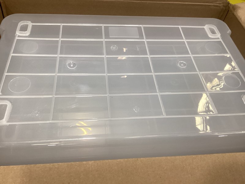 Condition photo showing Good Condition for iris usa weatherpro 16 qt storage bins with lids, 3 pack, bpa-free plastic gasket box with tight latch and seal, stackable nestable tote tub - clear/blue 16 qt. - 3 pack