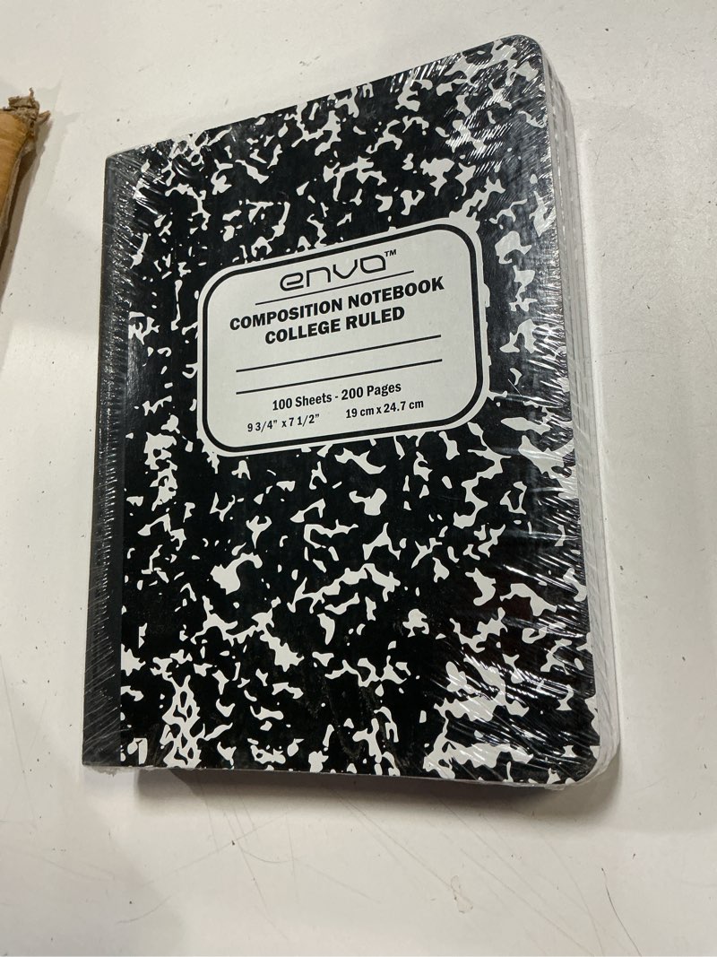 Condition photo showing New/Like New for envo composition notebooks, wide ruled composition notebook, black marble covers composition notebook, 100 sheets (4 pack, wide ruled) 4 wide ruled