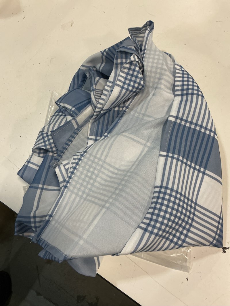 Condition photo showing Good Condition for yighty outdoor tablecloth with umbrella hole 60x84inch, farmhouse blue plaid zipper tablecloth, waterproof wrinkle resistant washable rectangular tablecloth for picnics, party, camping and bbq 84" x 60" (rectangular) blue plaid
