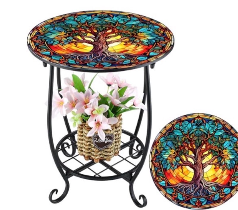cinnvoice outdoor side table rou ... droom(sunset and flowers, 14 inch) 