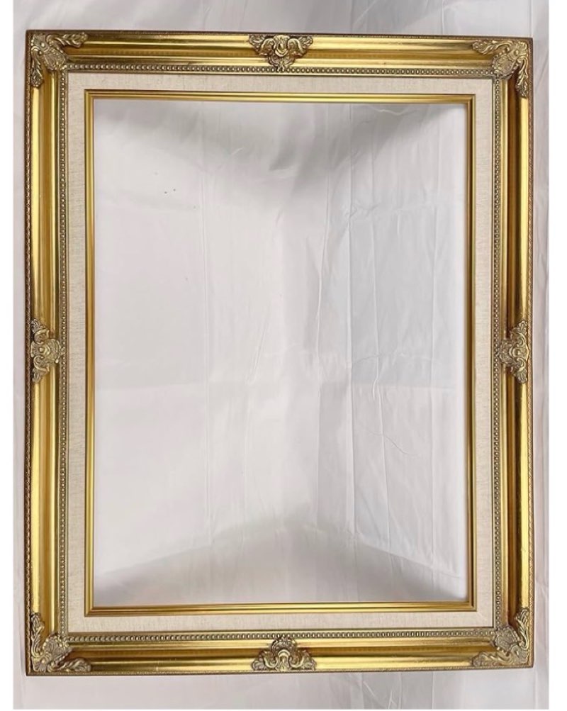 TP Picture Frame (No Glass and Backing)- Classic Gold Ornate Wood/Gesso with Linen Liner- Antique Style, Baroque, Vintage Look (20x24