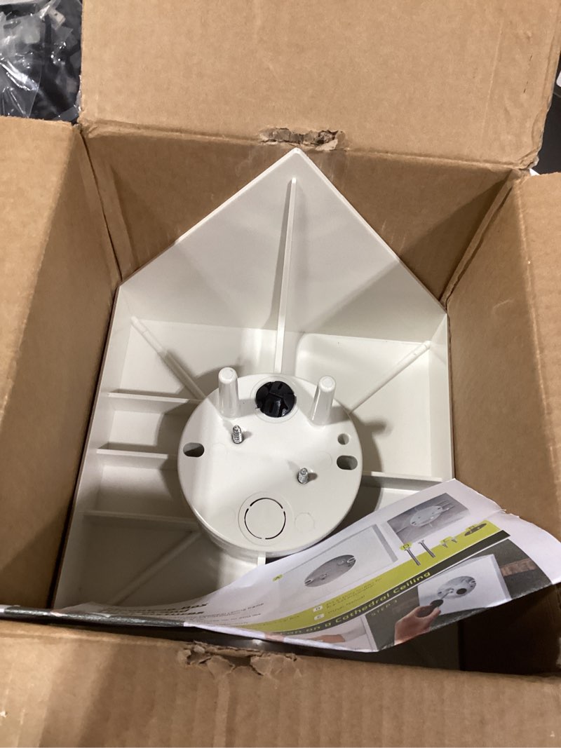 Condition photo showing Good Condition for Fan Mounting Box, Ceiling Fan Mounting Bracket, Ceiling Fan Mounting Box, Ceiling Fan Mounting Kit, Fan Mounting Bracket, Fits cathedral Ceiling Angles of 80° or Up, White,1-Pack White 1