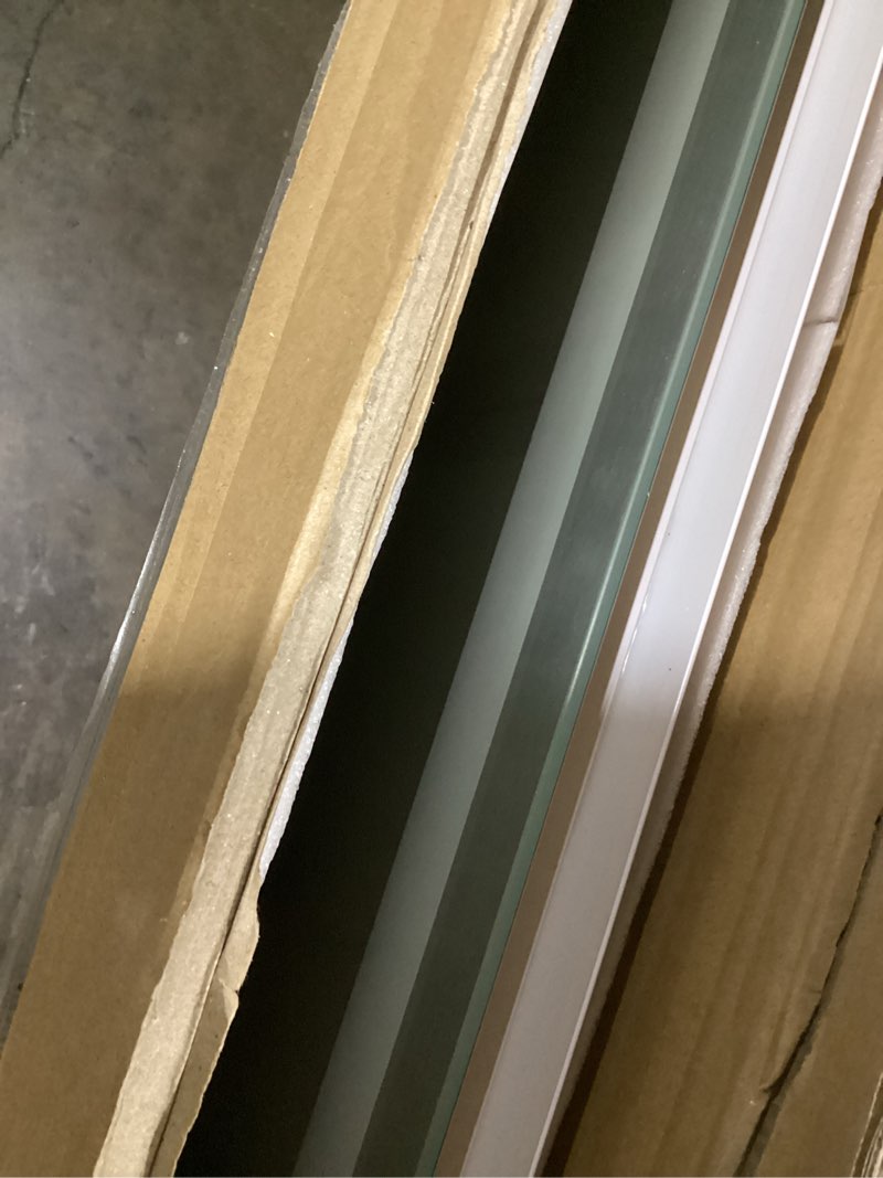 Condition photo showing As Is for LOAAO 32"X32" LED Bathroom Mirror with Lights, Anti-Fog, Dimmable, Backlit + Front Lit, Lighted Bathroom Vanity Mirror for Wall, Memory Function, Tempered Glass, Shatter-Proof, ETL Listed Led Bathroom Mirror (3 Light Modes) 32"L x 32"W