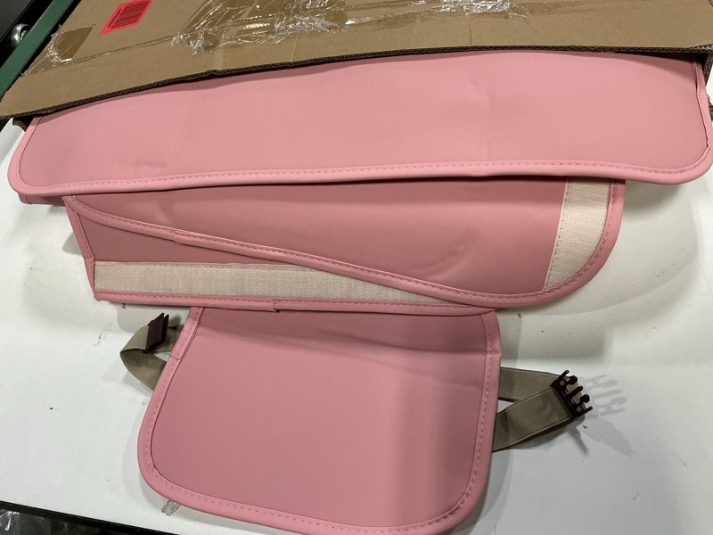 Condition photo showing Good Condition for Huidasource Pink Rear Seat Covers, Nappa Leather Back Seat Covers with Ventilation Holes, Velcro Adjustable, Compatible with Armrests, Seat belts, Child Safety Seats, fit for Most Cars SUV Truck, Pink R# Pink Back Seat Cover