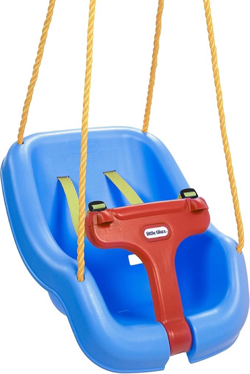little tikes snug 'n secure blue swing with adjustable straps, 2-in-1 for baby and toddlers ages 9 months - 4 years