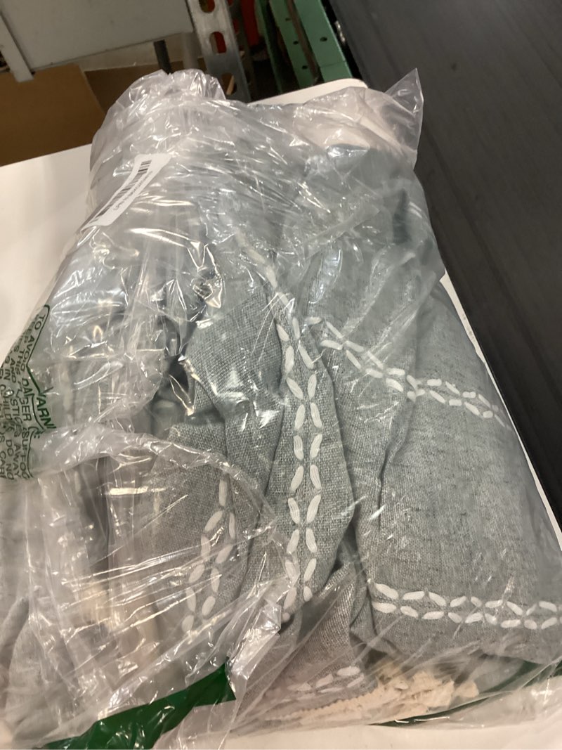 Condition photo showing Good Condition for teal boho blackout curtains 2 panels 84 inch for living room bedroom, light green linen texture farmhouse curtains with tassels and white cotton embroidery vintage rustic country western teal green 52"w x 84"l (pack of 2)