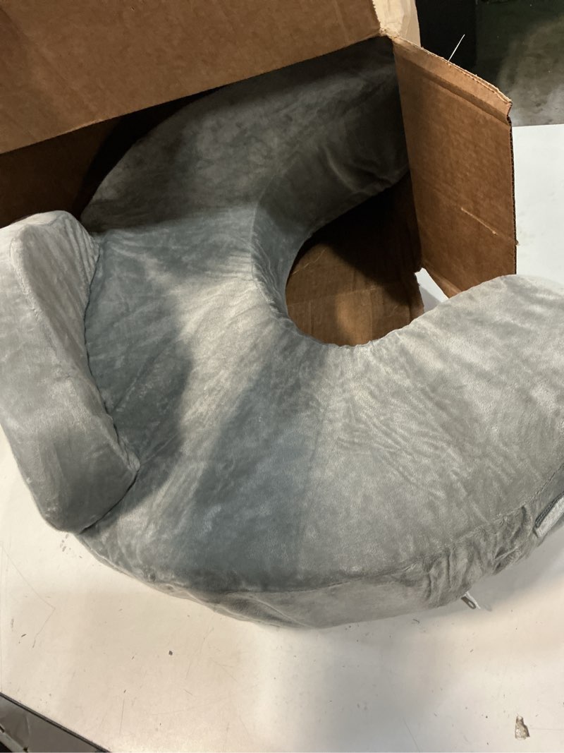 Condition photo showing Good Condition for nursing pillow - memory foam bottle & breastfeeding pillow with safety fence - ergonomic support, with wider breast feeding cushion, adjustable, removable cover, baby safety certified gray