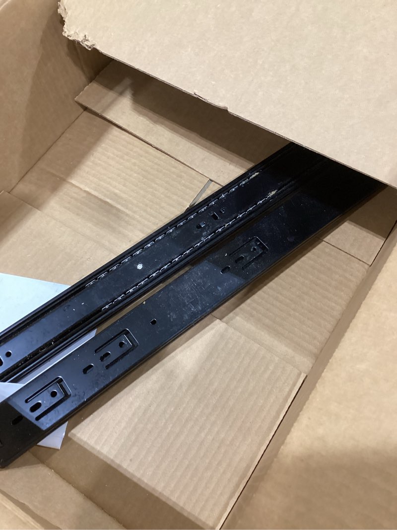 Condition photo showing As Is for 1 Pair Full Extension Ball Bearing Drawer Slides 8 10 12 14 16 18 20 22 24 Inch 100 LB Load Capacity Side Mount File Cabinet Rails Dresser Metal Runner Trash Can Kitchen (24 inch, Black) 24 Inch Black-1 Pair