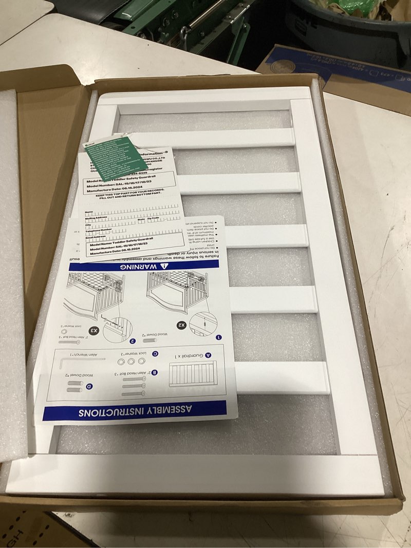 Condition photo showing New/Like New for salcod toddler bed conversion kit (m12599), white | fits davinci crib conversion kit, cpsc certified, 25"w x 1"d x 13.75"h, toddler guardrail, solid wood construction