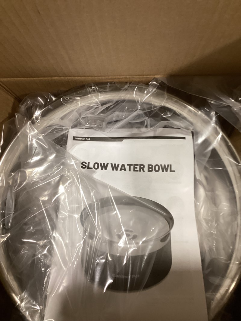 Condition photo showing As Is for gardner pet slow water bowl for dogs – no spill, anti-splash floating plate design, slows drinking to reduce mess, keeps water clean & floors dry, 3.8l(white) white large (3.85l)